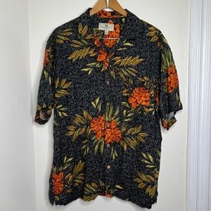 Island Shores Washable Silk Hawaiian Tropical Shirt Mens XL Wooden Buttons Vacay